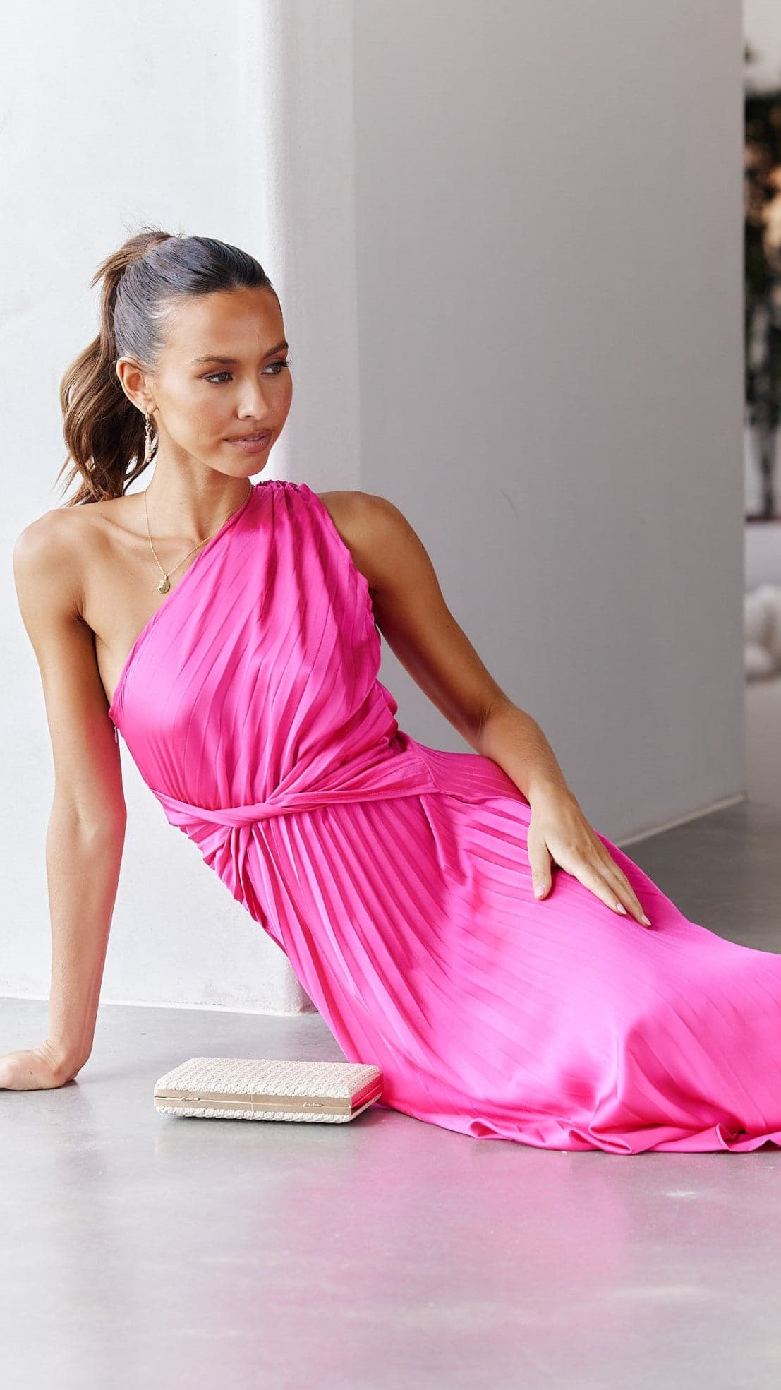 Cali One Shoulder Midi Dress - Pink