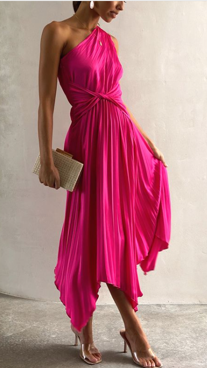 Cali One Shoulder Midi Dress - Pink